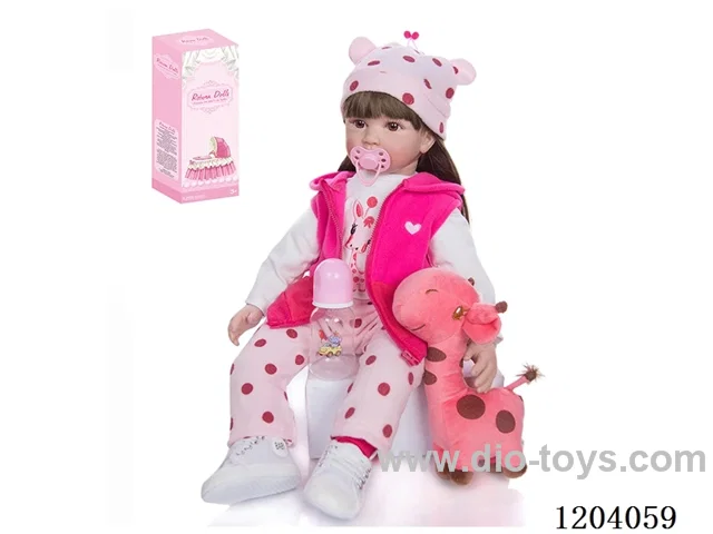 60cm soft plastic doll (wig cover) with bottle, magnetic pacifier, diaper, birth card, shoes, giraffe