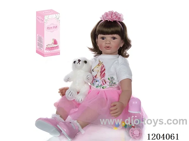 60cm soft plastic doll (wig cover) with bottle, magnetic pacifier, diaper, birth card, shoes, bear
