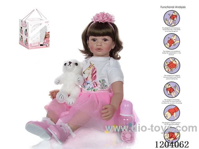 60cm doll (wig cover) with bottle, magnetic pacifier, diaper, birth card, shoes, bear with gravity sensing voice function