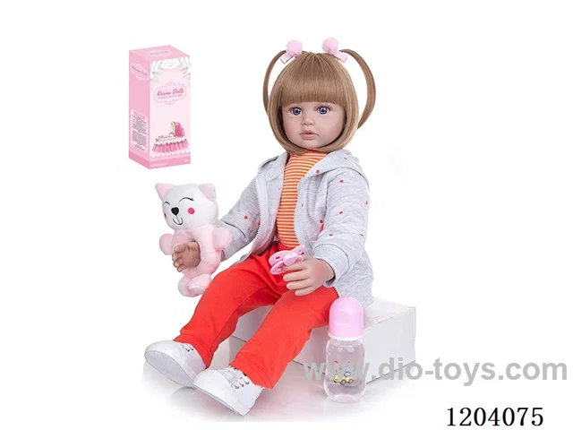 60cm soft plastic doll (wig cover) with bottle, magnetic pacifier, diaper, birth card, shoes, bear