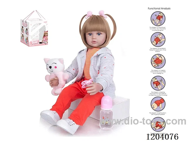 60 Birth doll High Simulation baby doll (wig set) with bottle, magnetic pacifier, diaper, birth card, shoes, bear, with gravity sensing voice function