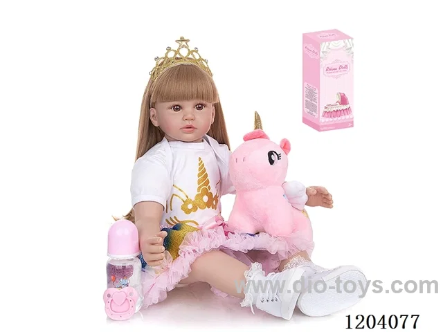 60cm soft plastic doll (wig cover) with bottle, magnetic pacifier, diaper, birth card, shoes, unicorn