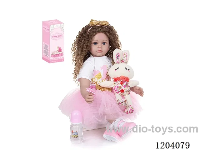 60cm soft plastic doll (wig cover) with bottle, magnetic pacifier, diaper, birth card, shoes, closed eyes rabbit