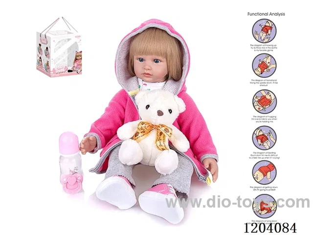 60cm doll (wig cover) with bottle, magnetic pacifier, diaper, birth card, shoes, bear with gravity sensing voice function
