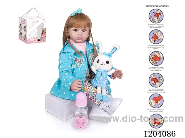 60cm doll (wig cover) with bottle, magnetic pacifier, diaper, birth card, shoes, bunny with gravity sensing voice function