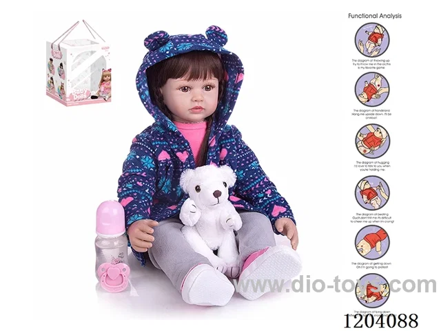 60cm doll (wig cover) with bottle, magnetic pacifier, diaper, birth card, shoes, bear with gravity sensing voice function