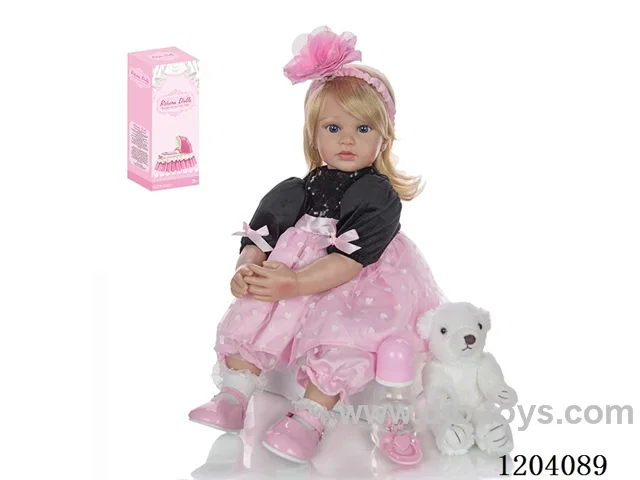 60cm soft plastic doll (wig cover) with bottle, magnetic pacifier, diaper, birth card, shoes, bear