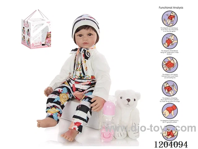 60cm doll (wig cover) with bottle, magnetic pacifier, diaper, birth card, shoes, bear with gravity sensing voice function