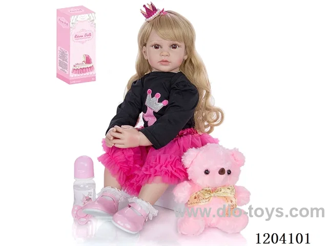 60cm soft plastic doll (wig cover) with bottle, magnetic pacifier, diaper, birth card, shoes, bear