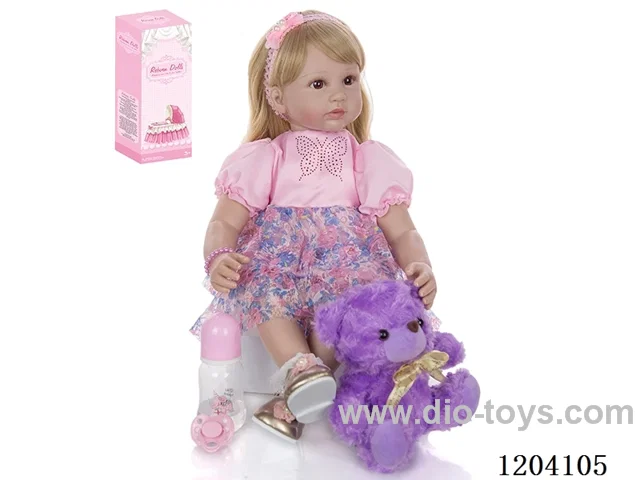60cm soft plastic doll (wig cover) with bottle, magnetic pacifier, diaper, birth card, shoes, bear