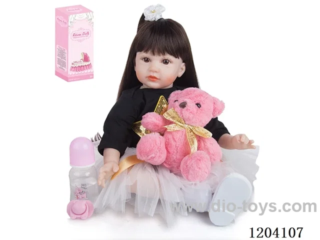 60cm soft plastic doll (wig cover) with bottle, magnetic pacifier, diaper, birth card, shoes, bear