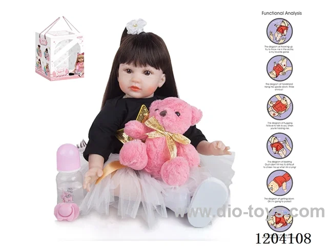 60cm doll (wig cover) with bottle, magnetic pacifier, diaper, birth card, shoes, bear with gravity sensing voice function