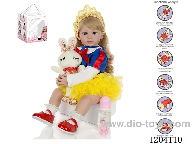 60cm doll (wig cover) with bottle, magnetic pacifier, diaper, birth card, shoes, closed eyes rabbit, with gravity sensing voice function