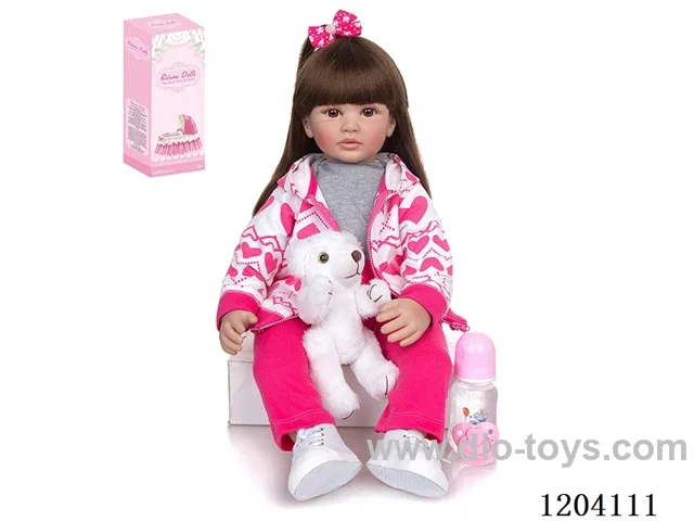 60cm soft plastic doll (wig cover) with bottle, magnetic pacifier, diaper, birth card, shoes, bear