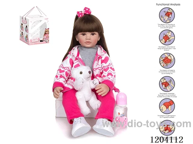 60cm doll (wig cover) with bottle, magnetic pacifier, diaper, birth card, shoes, bear with gravity sensing voice function