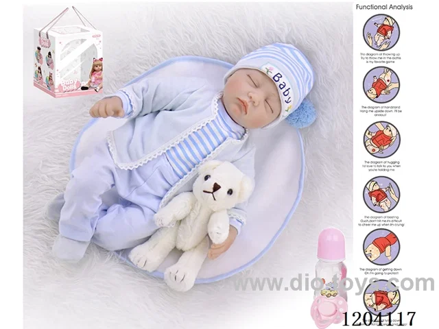 55cm doll (wig cover) with bottle, magnetic pacifier, diaper, birth card, small stuffed bear, with gravity sensing voice function