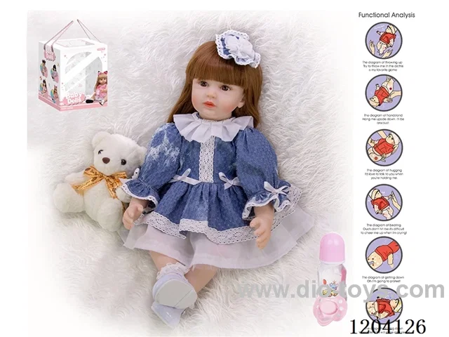 55cm simulation doll (wig) with bottle, magnetic nipple, diaper, birth card, bunny, shoes, with gravity sensing sound function.