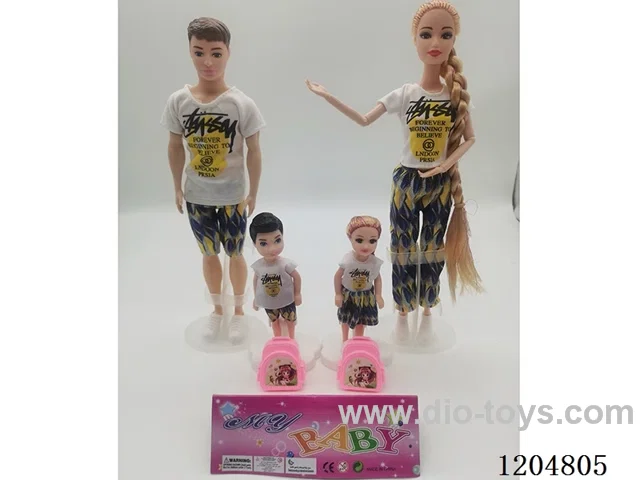 Parent-child 11.5-inch solid Barbie with 2 5-inch solid Barbie with school bag 2 mixes
