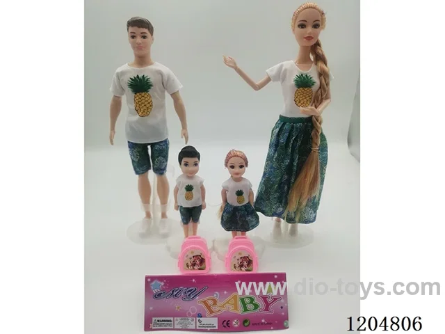 Parent-child 11.5-inch solid Barbie with 2 5-inch solid Barbie with school bag 2 mixes