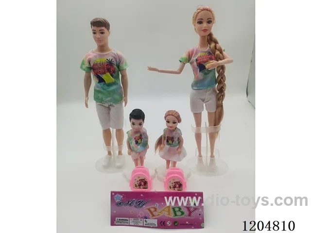 Parent-child 11.5-inch solid Barbie with 2 5-inch solid Barbie with school bag 2 mixes