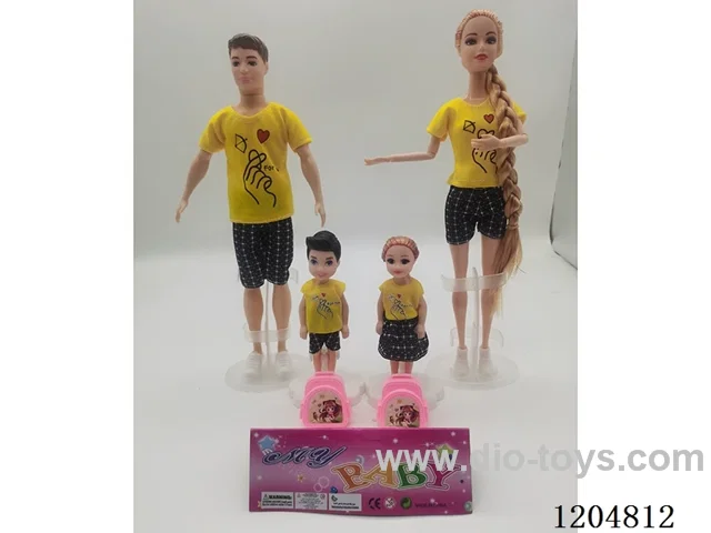 Parent-child 11.5-inch solid Barbie with 2 5-inch solid Barbie with school bag 2 mixes