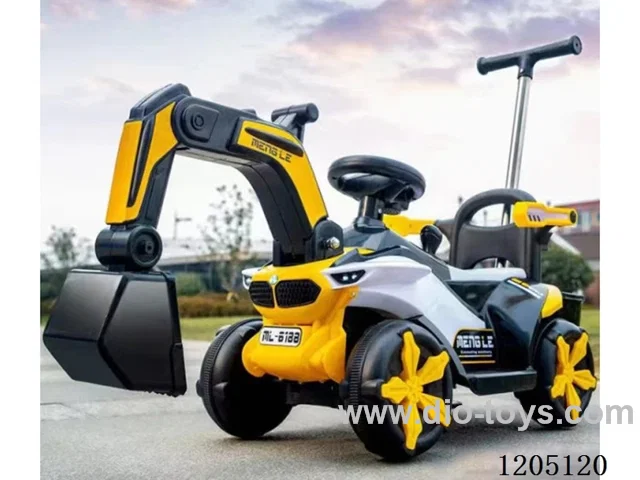 excavator/Early education, lighting, forward and backward movement, electric digging arm, 380 motor, 6.4V battery, safety helmet, shovel, rear basket, push handle (controllable steering)