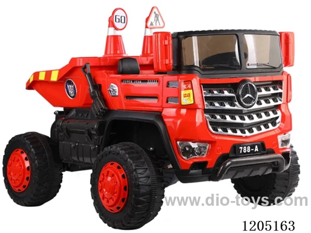 tipper/12V7A large battery, Bluetooth music, early education, English storytelling, USB, MP3. Supports mobile remote control apps. Double door. Electric tipping bucket. Automatic lifting and lowering. Swinging. LED lights. Double seat. 2.4G one-on-one remote control. Wear children's play tools