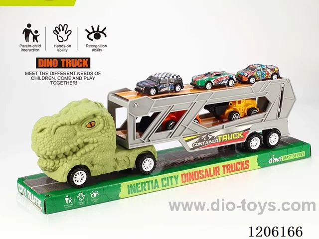 Inertia Dinosaur Tractor with two engineering vehicles + three metal carts