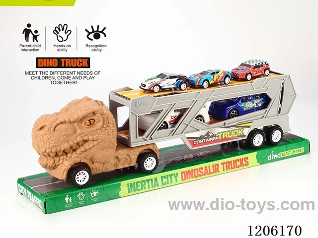 Inertia Dinosaur Tractor with two business cars + three metal carts