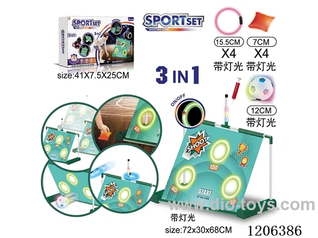 Lighted sandbag throwing + moving soccer goal + lighted hoop 3 in 1