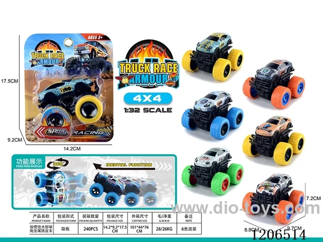 Dual inertia dinosaur Bigfoot climbing metal tin car