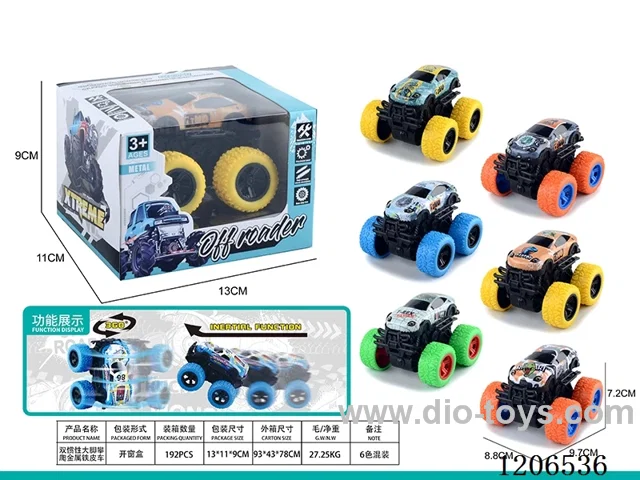 Dual inertia dinosaur Bigfoot climbing metal tin car