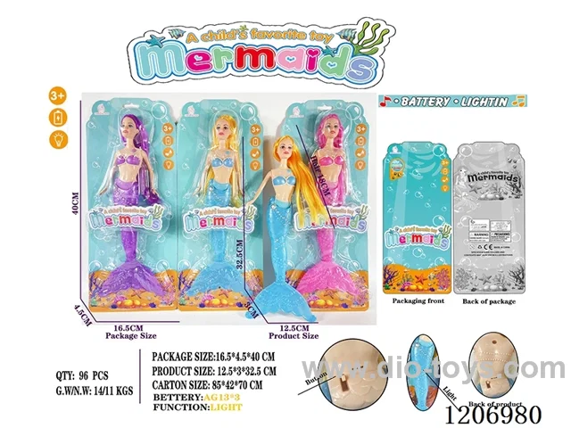 13.5 inch 18CM long hair lights mermaid Barbie (including battery /3-color mixed to Pack)