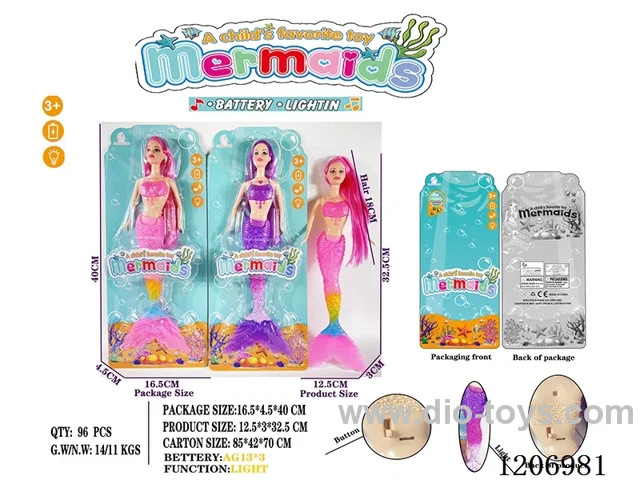 13.5 inch 18CM long hair lights mermaid Barbie (including battery /2-color mixed to Pack)