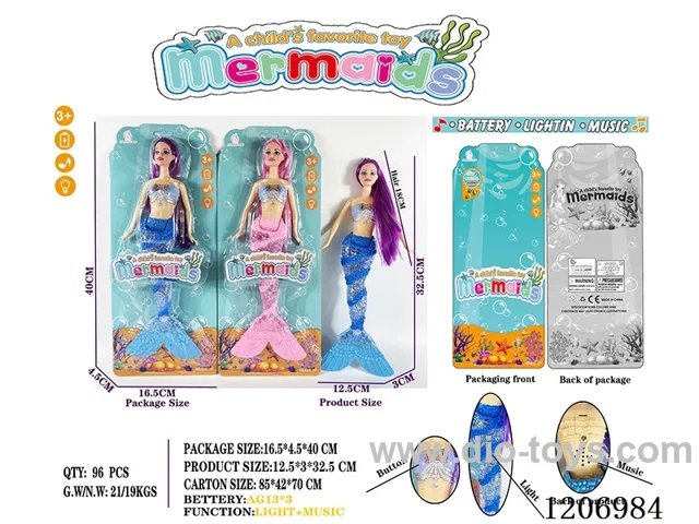 13.5 inch 18CM long hair lighting music mermaid Barbie (including battery /2-color mixed to Pack)