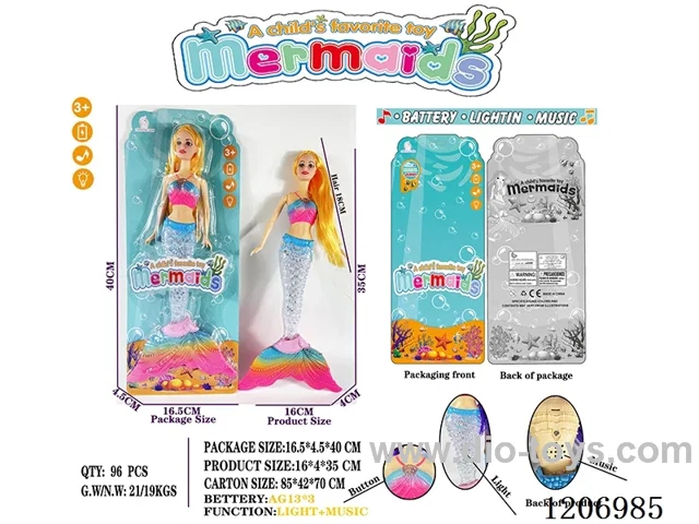 13.5 inch 18CM long hair lighting music mermaid Barbie (including battery/single pack)