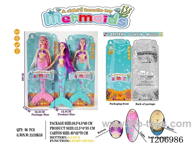 13.5 inch 18CM long hair lighting music mermaid Barbie (including battery /2-color mixed to Pack)