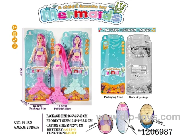 13.5 inch 18CM long hair lighting music mermaid Barbie (including battery /2-color mixed to Pack)