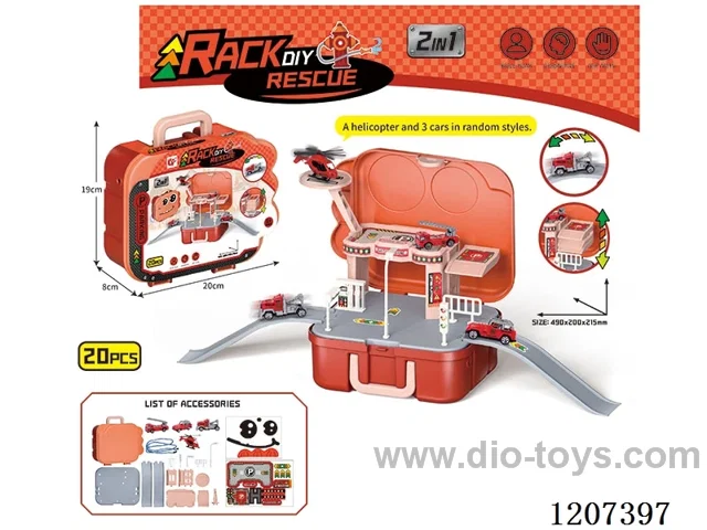 Fire truck parking lot storage box set (6 random 3 +1 helicopter)