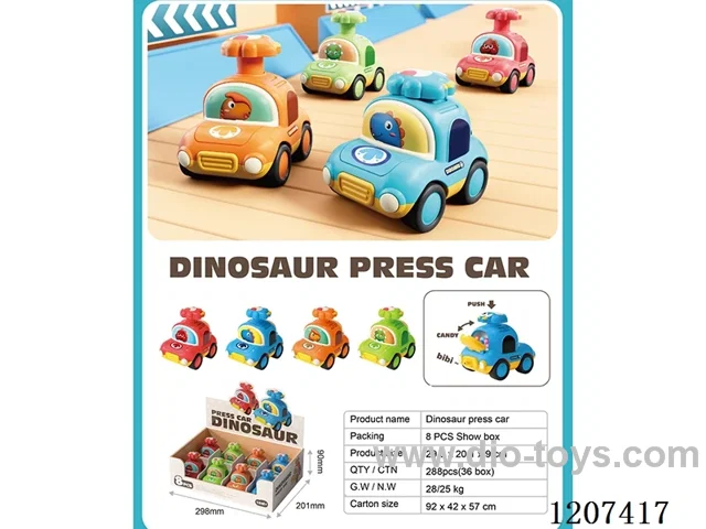 Whistling dinosaur press car (4-color mixed to Pack)8PCS