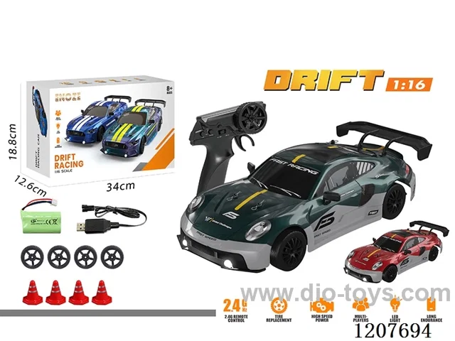 1: 16-Porsche full-scale drift RC car-green/red includes battery.