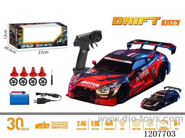 1: 16-GTR full-scale drift RC vehicle-black/red including battery