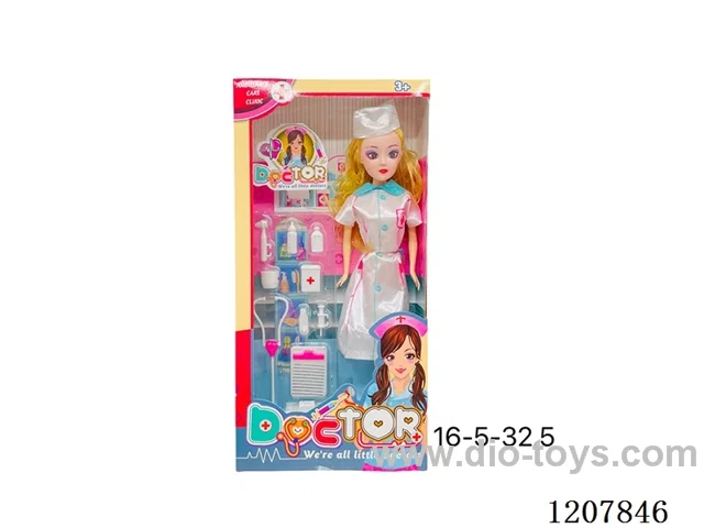 11-inch Barbie nurse with bare feet and medical equipment