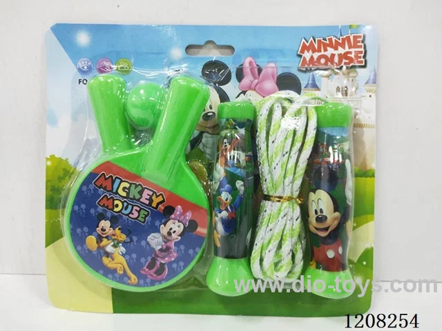 Mickey jumps rope and table tennis racket.