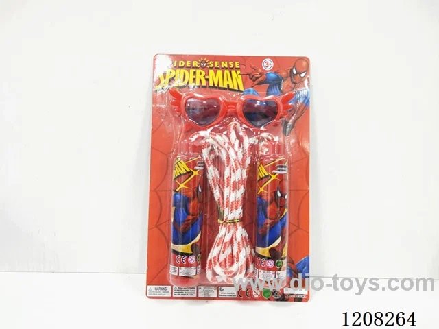 Spider-Man jumps rope.