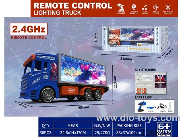 2.4G 8ch rc Container truck W L/M/spray included battery