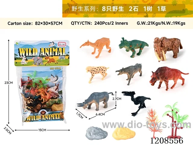 animal set-8 wild animals, 2 stones, 1 tree and 1 grass.