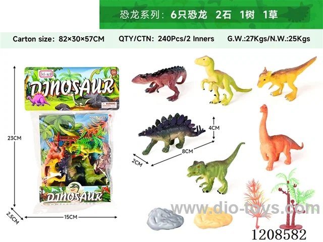 animal set-6 dinosaurs, 2 stones, 1 tree and 1 grass.