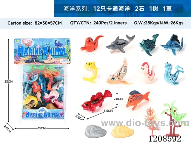 animal set-12 cartoon oceans, 2 stones, 1 tree and 1 grass