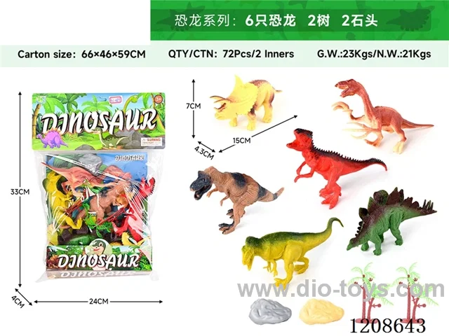 animal set-Six dinosaurs, two trees and two stones.